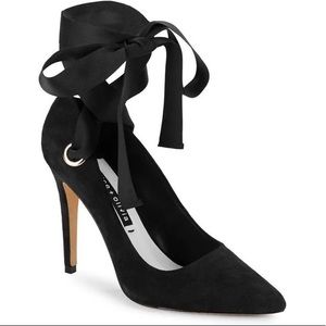 Alice and Olivia Black Heels with Ribbon Ties